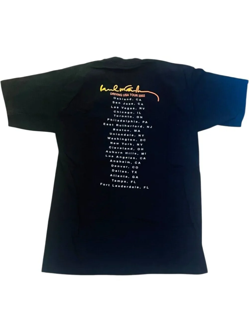 PAUL McCARTNEY CONCERT SHIRT Driving USA Tour Cities Dates 2002 Beatles - Large